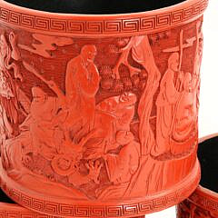 Three Contemporary Chinese Cinnabar Cache Pots