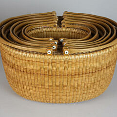 Nest of Six Bill and Judy Sayle Oval Nantucket Double Swing Handle Baskets, circa 1997