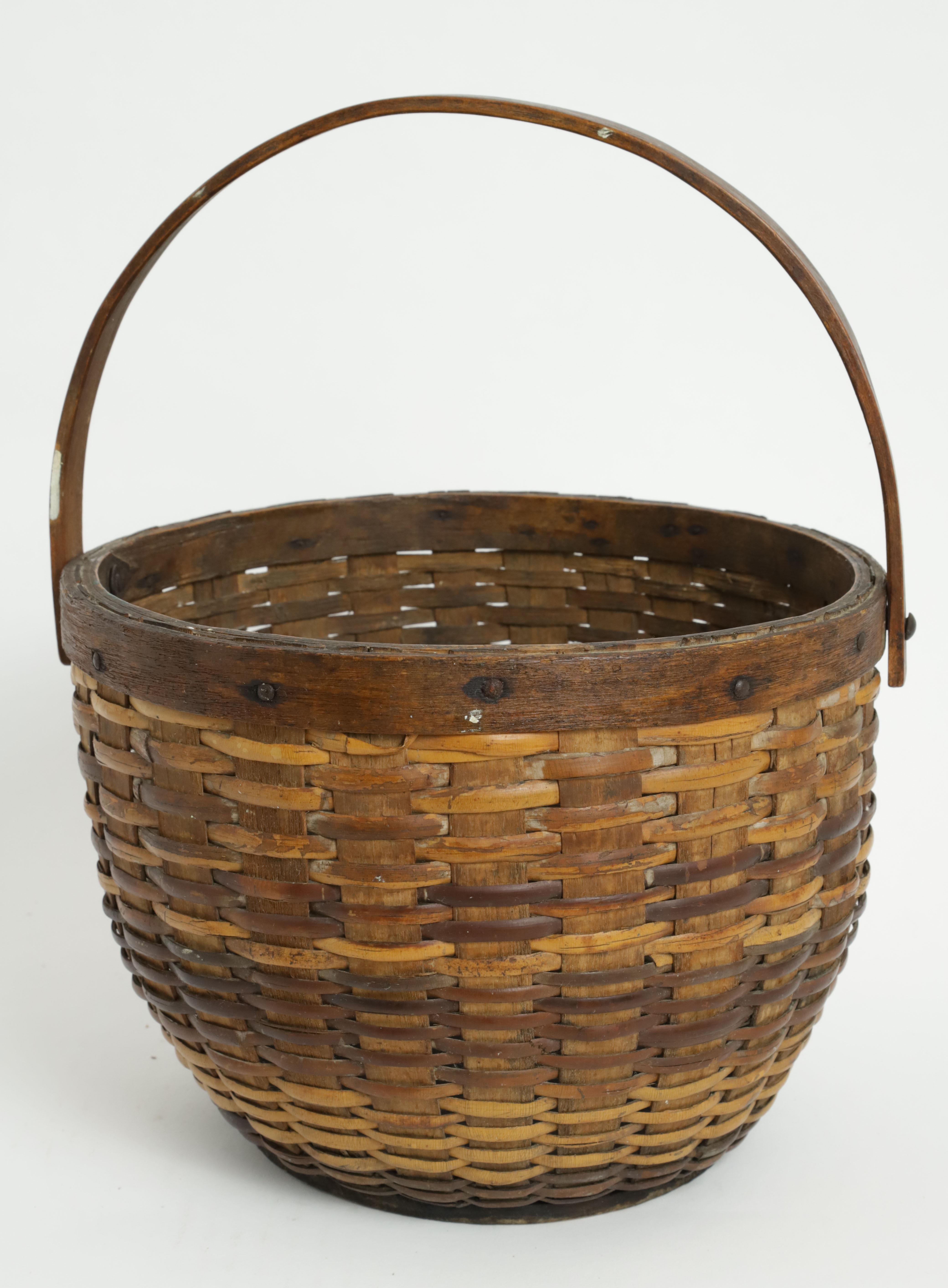 Rattan Woven Round Swing Handle Nantucket Basket circa 1870 Rattan