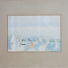 Doris Riker Beer Watercolor on Paper “Sailboats in Polpis Harbor”