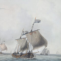 William Anderson Watercolor and Ink on Paper “A British Man-O-War Amid Shipping off the Dutch Coast”