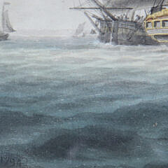 William Anderson Watercolor and Ink on Paper “A British Man-O-War Amid Shipping off the Dutch Coast”