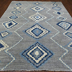 Gray and Blue Moroccan Berber Organic Wool Oriental Rug with a Boujaad Design