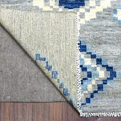 Gray and Blue Moroccan Berber Organic Wool Oriental Rug with a Boujaad Design