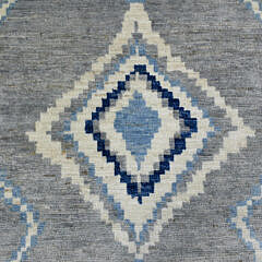 Gray and Blue Moroccan Berber Organic Wool Oriental Rug with a Boujaad Design