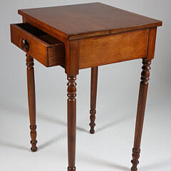 American Sheraton Cherry One Drawer Work Stand on Turned Legs, 19th Century