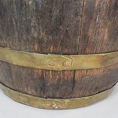 English Oak Brass Bound Ship’s Barrel Peat Bucket, 19th Century