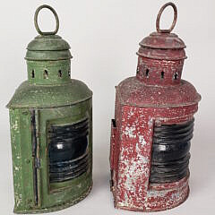 Pair of Antique Tin Port and Starboard Ship Lights, 19th Century