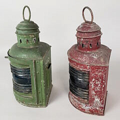 Pair of Antique Tin Port and Starboard Ship Lights, 19th Century