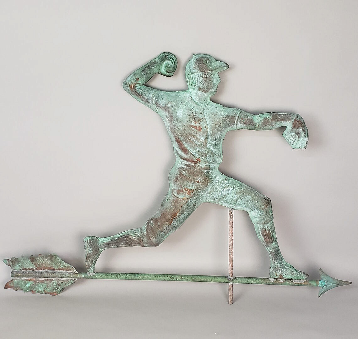 Figural Baseball Player Weathervane - Vintage Figural Copper Animated ...