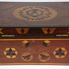 Fine New England Figural Elk, Bird, and Heart Multiwood Inlaid Box