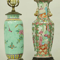 Two Chinese Enamelled Porcelain Boudoir Lamps, 19th Century