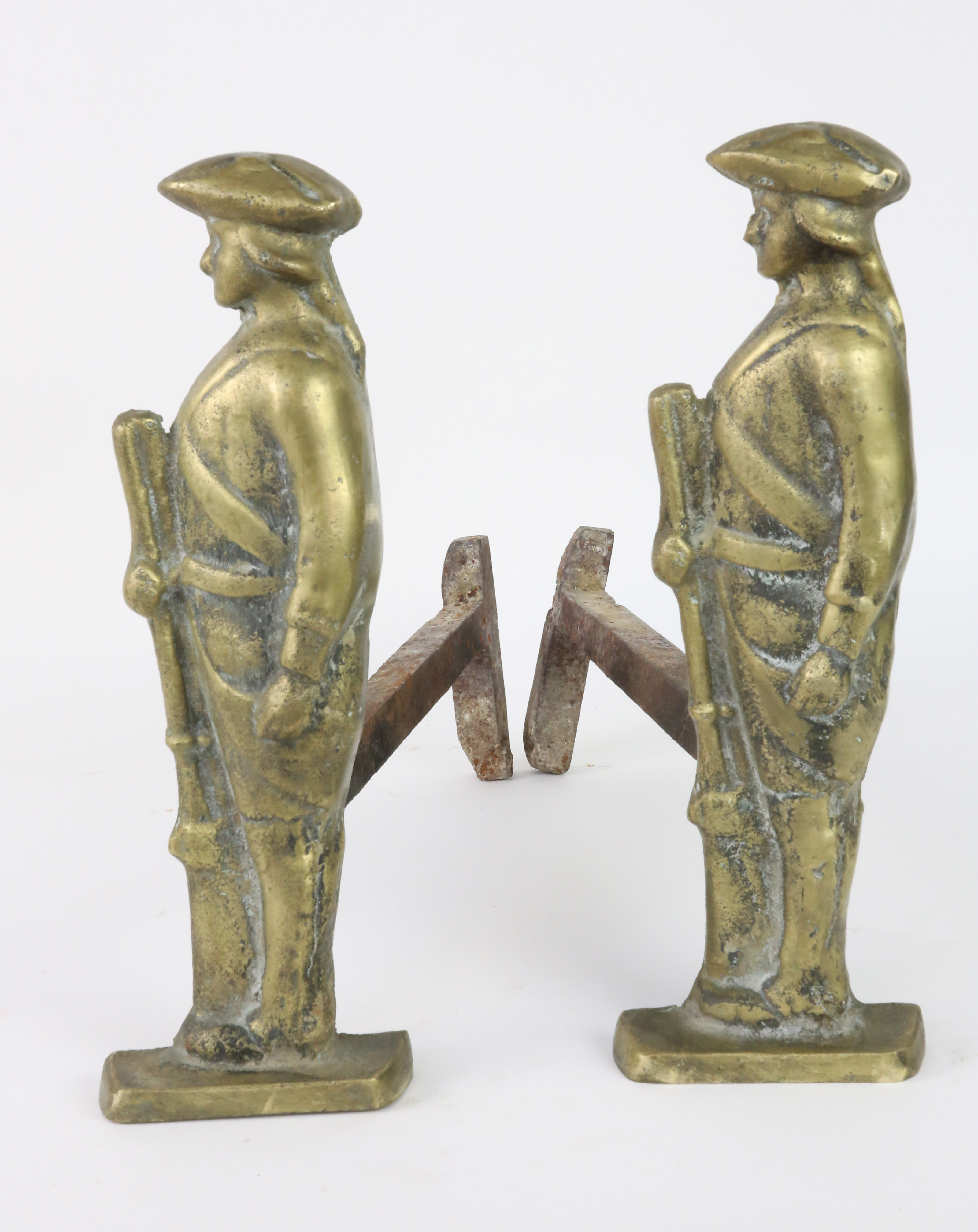 Minuteman Brass Figural Andirons - Pair of Antique Minuteman Cast Brass ...