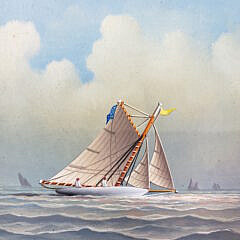 George Nemethy Oil on Board, “Racing Sloop”