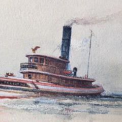 Fine Antique Watercolor on Paper of the Harbor Tugboat, “Rescue”