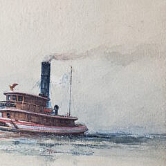 Fine Antique Watercolor on Paper of the Harbor Tugboat, “Rescue”