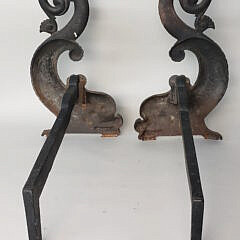 Pair of Antique Cast Iron Figural Fu Dolphin Sea Serpent Andirons