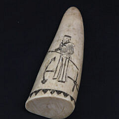 Antique Scrimshaw Walrus Tip, late 19th Century