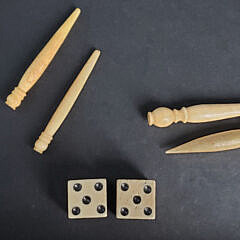 Antique Bone and Multiwood Inlaid Triangular Cribbage Board