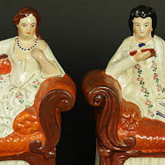 Pair of Staffordshire Figures Reclining on Daybed, 19th Century