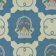 Baby Blue and White Flower Basket Applique Quilt, circa 1930s