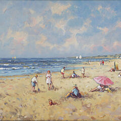 Wand Salm Oil on Panel “Beach Scene”, circa 1992