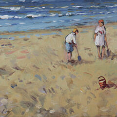 Wand Salm Oil on Panel “Beach Scene”, circa 1992