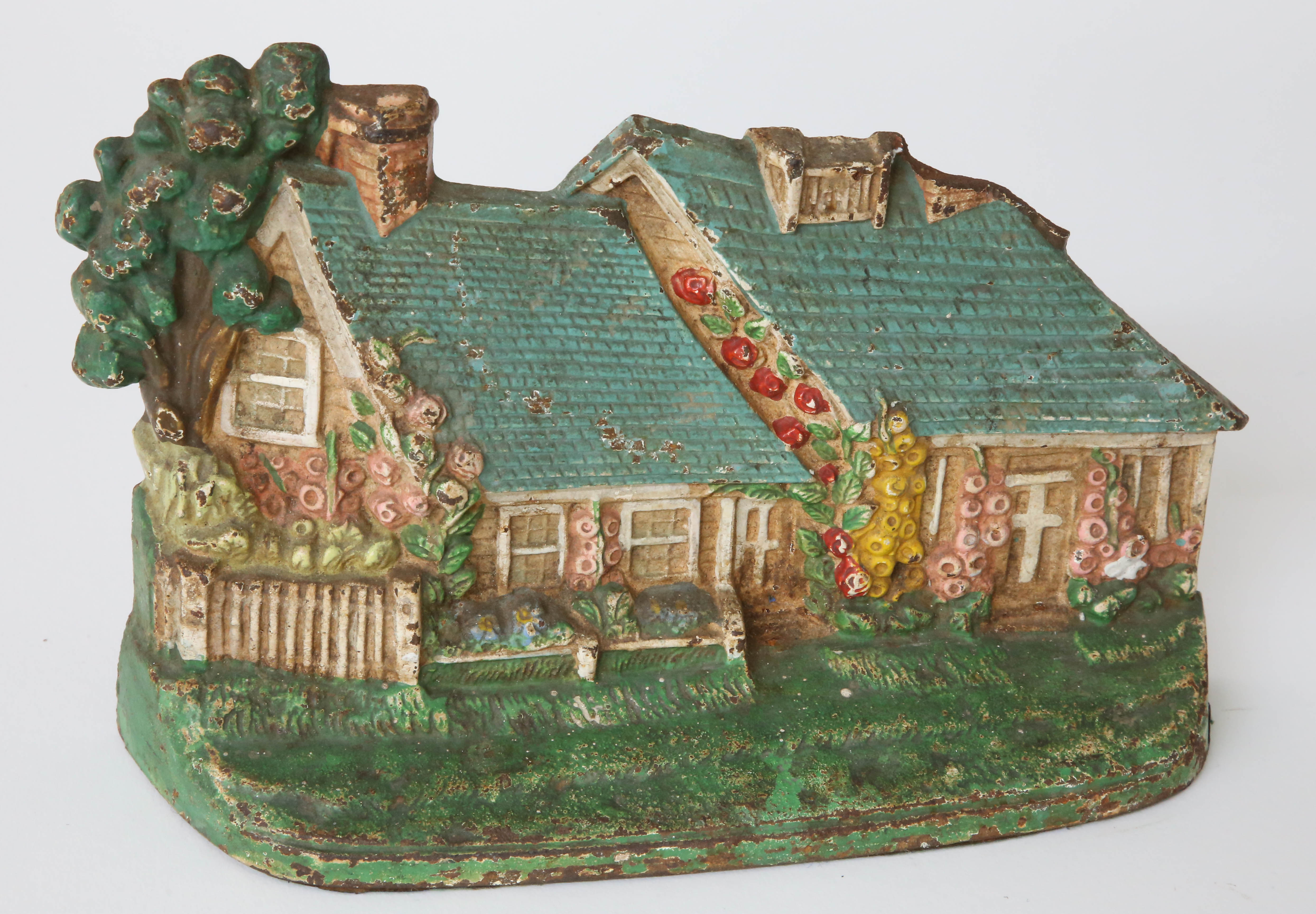Antique Cast Iron and Hand Painted Cottage Doorstop Antique Cast Iron