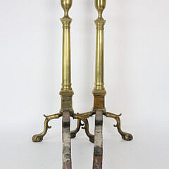 Pair of Newport Rhode Island Chippendale Brass Andirons, circa 1780