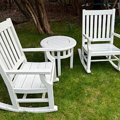 Pair of Weatherend Rockers and Table in High-Gloss White Weatherend Finish