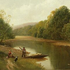 T. Hardy Oil on Canvas “The River Crossing”, circa 1890