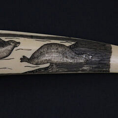 Eskimo Scrimshaw Walrus Tusk Cribbage Board, circa 1890s