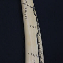 Eskimo Scrimshaw Walrus Tusk Cribbage Board, circa 1890s