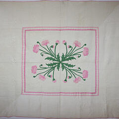 Fine Pink and Green “Poppy” Applique Quilt, circa 1930s