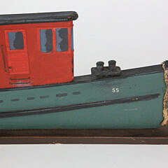 Vintage Maine Folk Art Flat Hull Tugboat Model