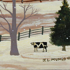 Jan Munro Oil on Board “Winter at the Farm”