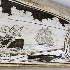 Scrimshaw Decorated Antique Panbone Depicting “The American Whale Fishery”