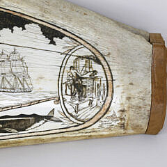 Scrimshaw Decorated Antique Panbone Depicting “The American Whale Fishery”