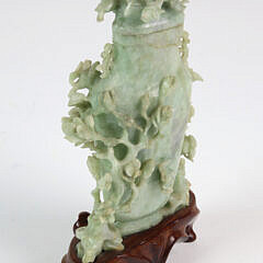 Carved Celadon Jade Vase and Cover, 19th Century