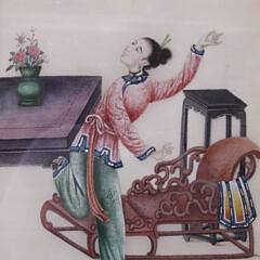 Three Chinese Export Watercolors on Pith Paper, 19th Century