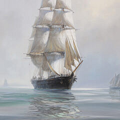 Barry Mason Oil on Canvas “Morning Mists Off Boston U.S. Clipper Flying Fish”