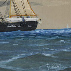 Tempera on Silk “Portrait of an American 3-Masted Steam-Sail Ship”