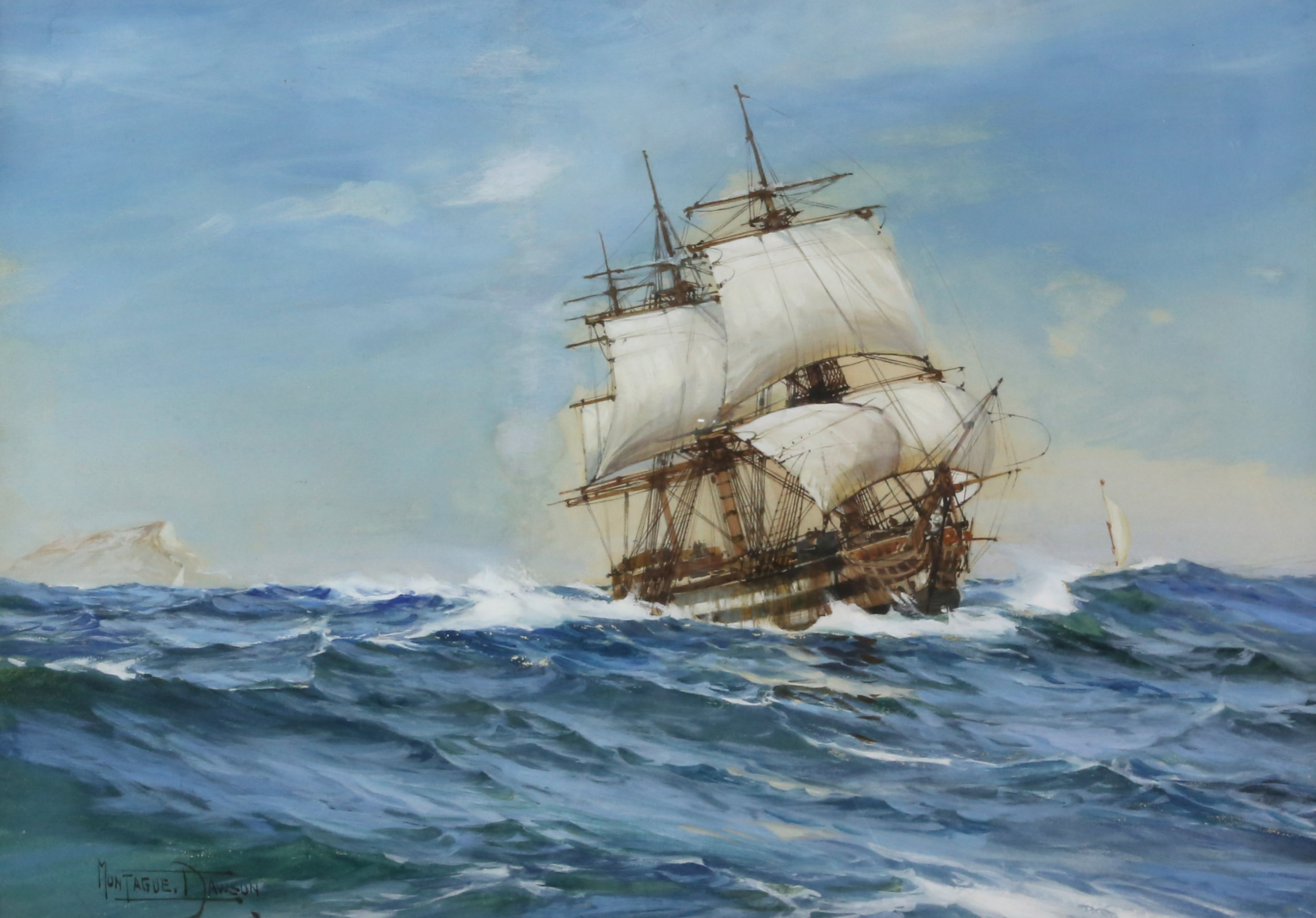 Tableau Toile "The Proud Ship" Par Montague Dawson - Impression Sur Châssis, Encadré, Prêt à Accrocher