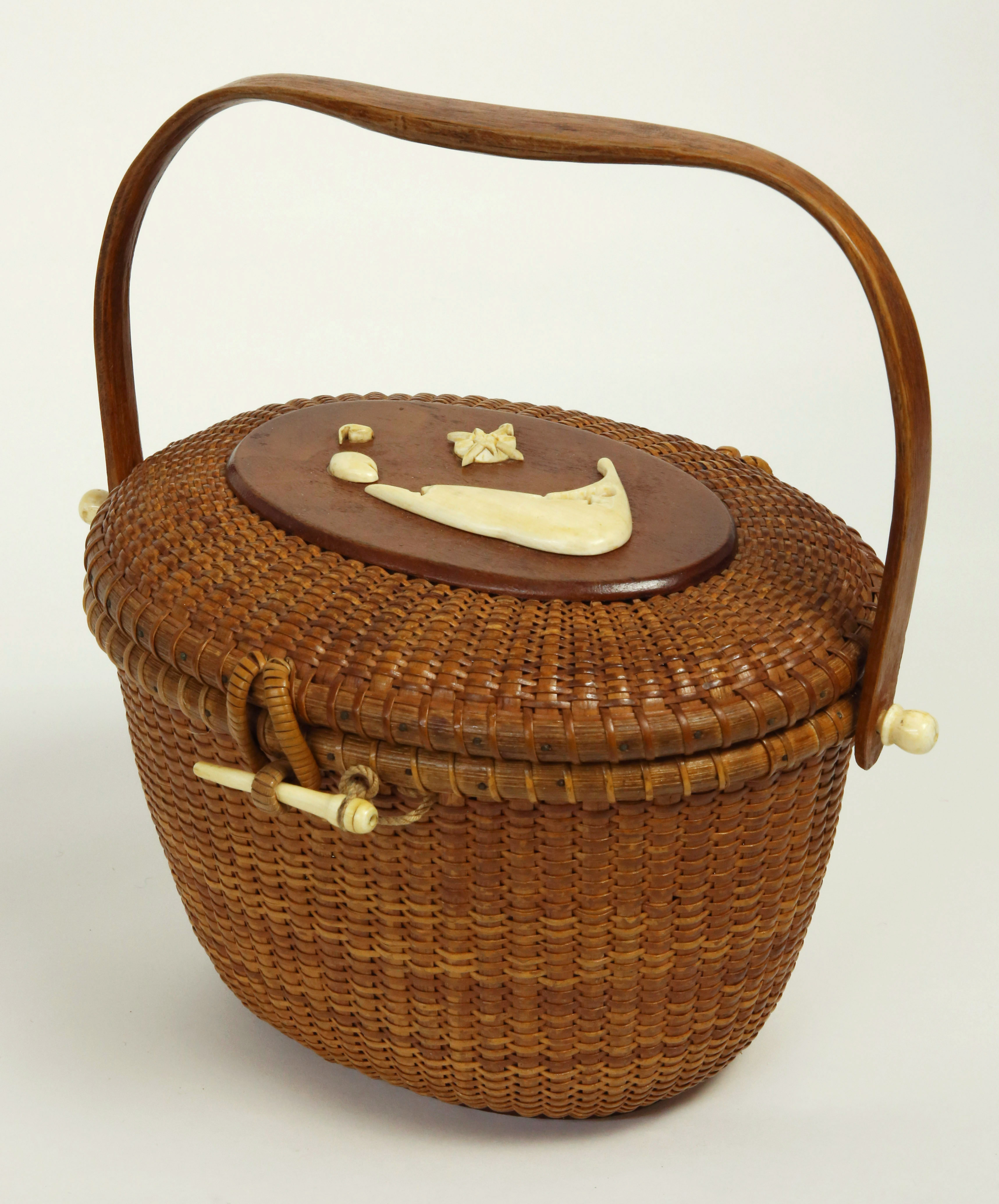 Jose Formoso Reyes Nantucket Friendship Basket with Carved Nantucket