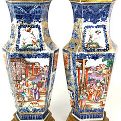 Pair of Chinese Export Underglaze Blue Mandarin Palette Vases, circa 1780