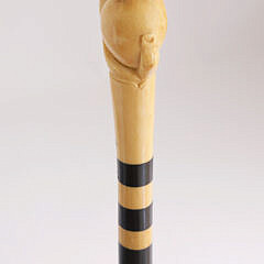 Whaleman Carved Antique Whale Ivory Hand Grasping a Ball Walking Stick, 19th Century