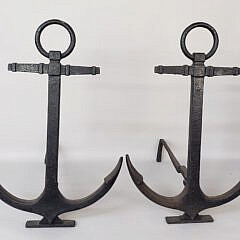 Pair of Extraordinary Oversized Antique Cast Iron Figural Anchor Andirons, circa 1920