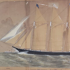 Benjamin Russell Watercolor, Gouache, and Ink Over Pencil Underdrawing Ship Portrait, circa 1874