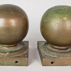 Pair of Antique -Vintage Brass Cannonball Architectural Dock Post Finials