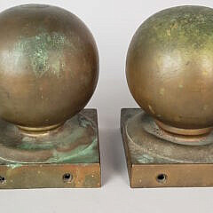 Pair of Antique -Vintage Brass Cannonball Architectural Dock Post Finials